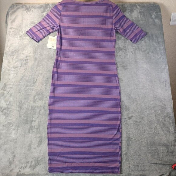 Lularoe Womens Julia Dress Size XS Purple Striped Stretch Bodycon Midi Casual - Picture 3 of 9